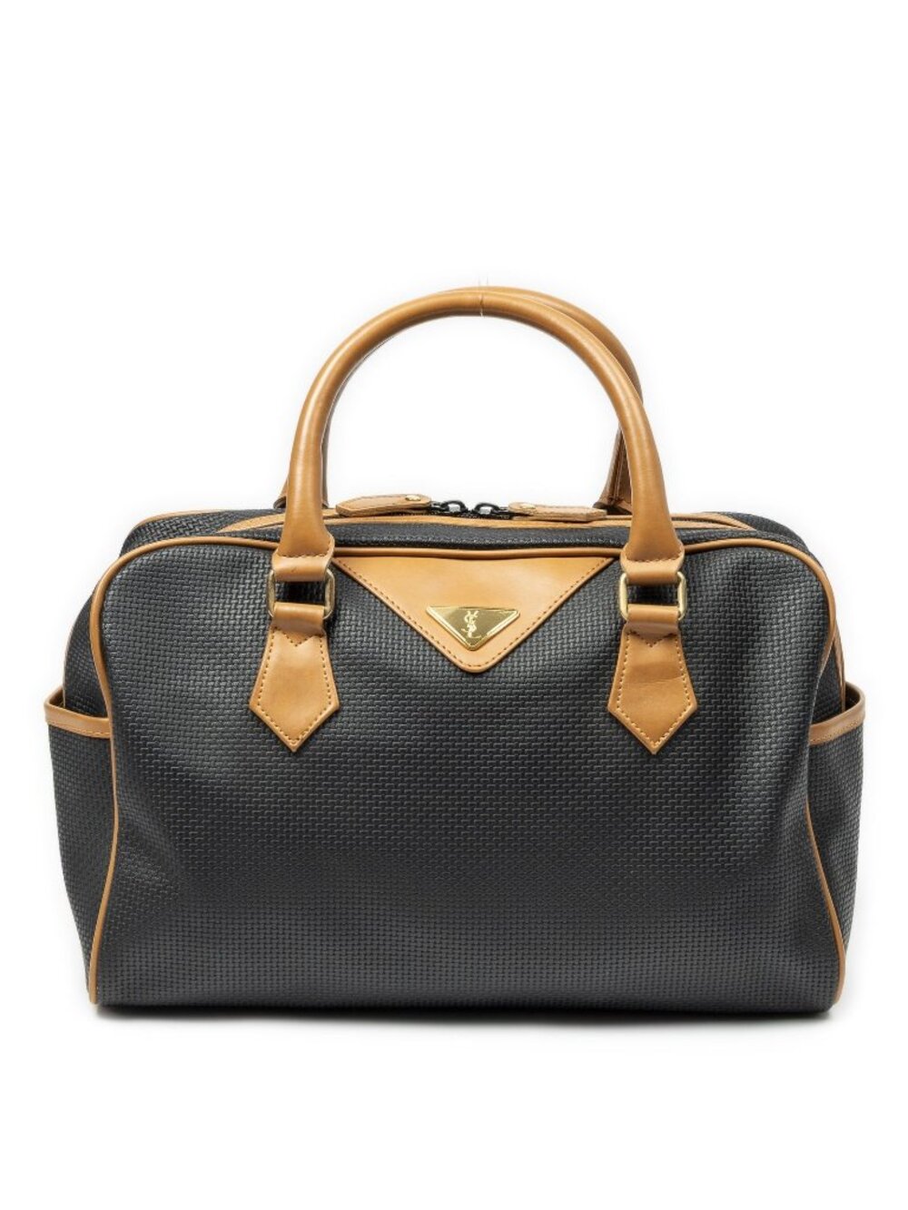 Saint Laurent Vintage Side Pocket Boston Black Tang Gogh Canvas Handbag